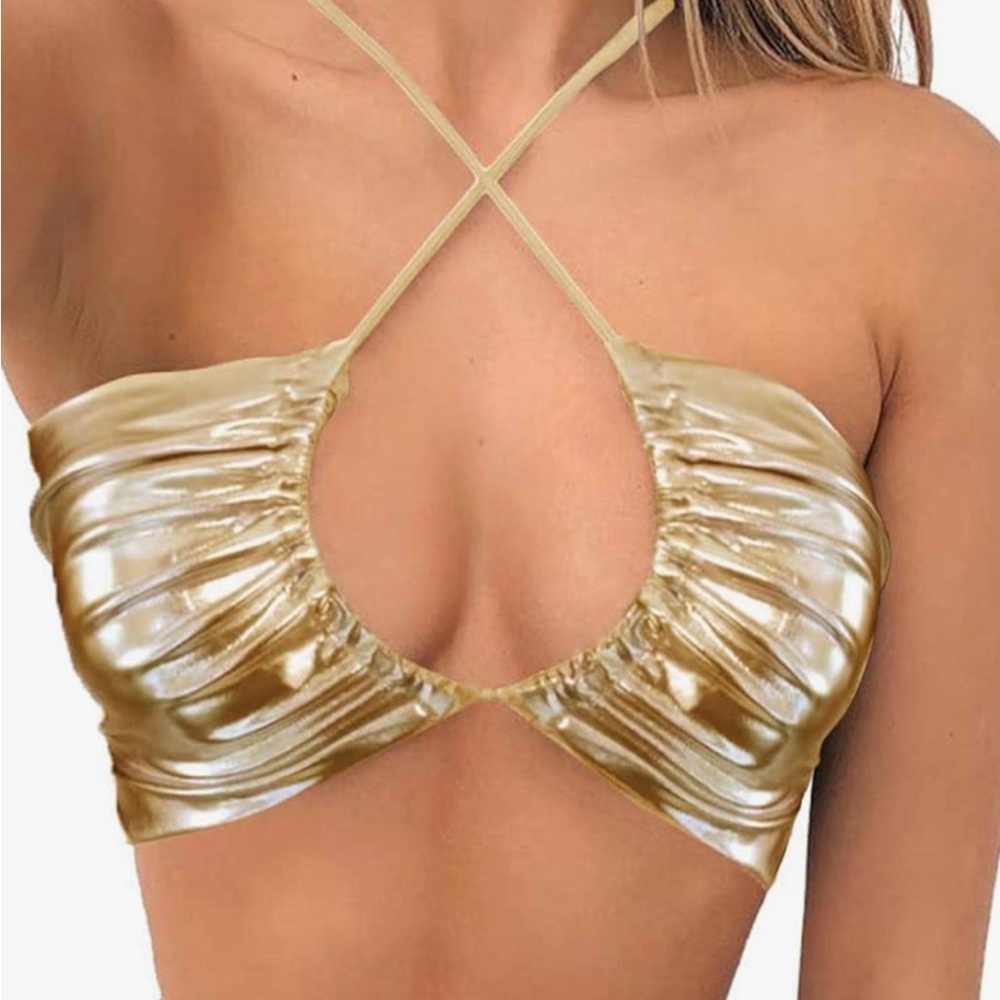 Gold Halter Rave Crop Top 🌟